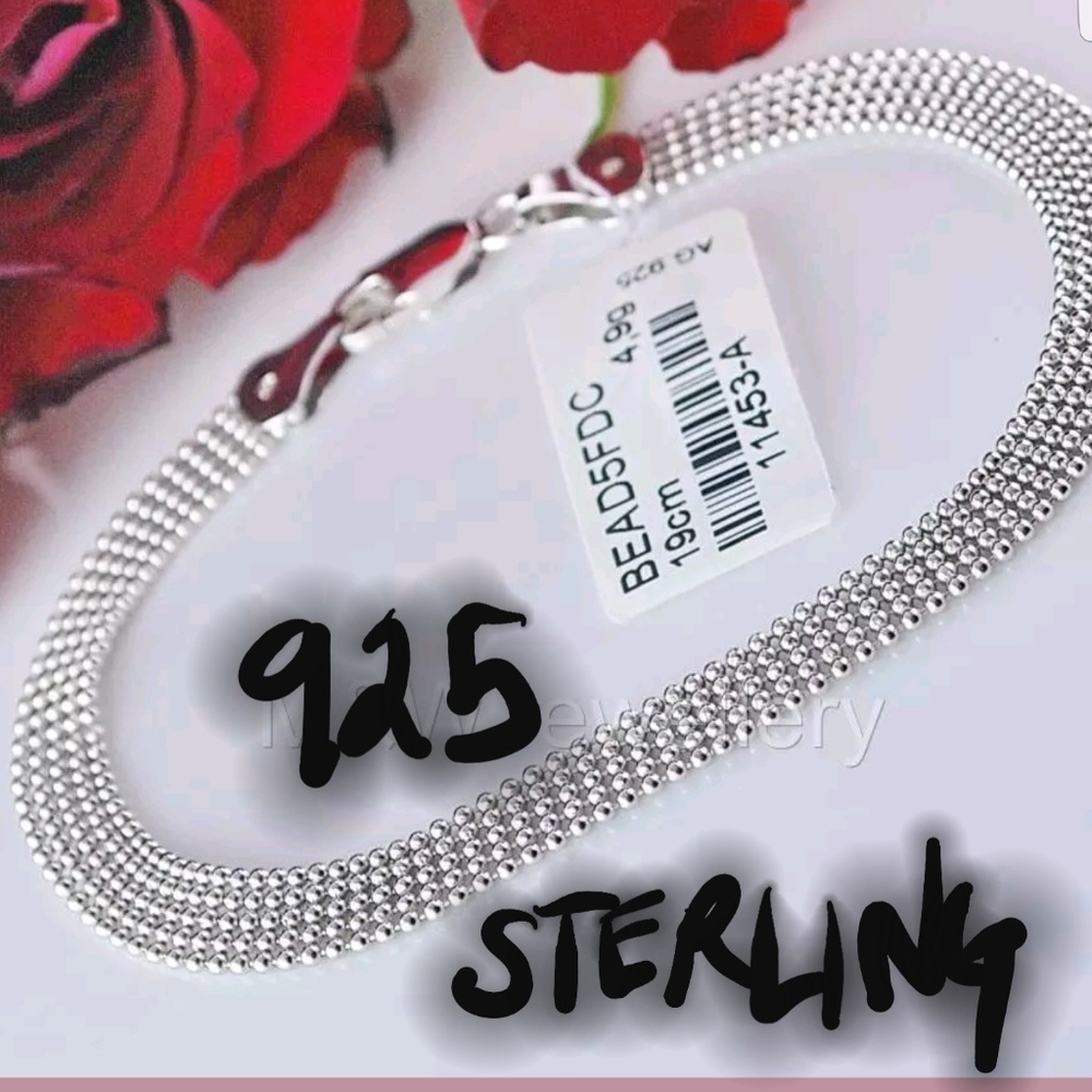 925 sterling silver platinum plated bead bracelet